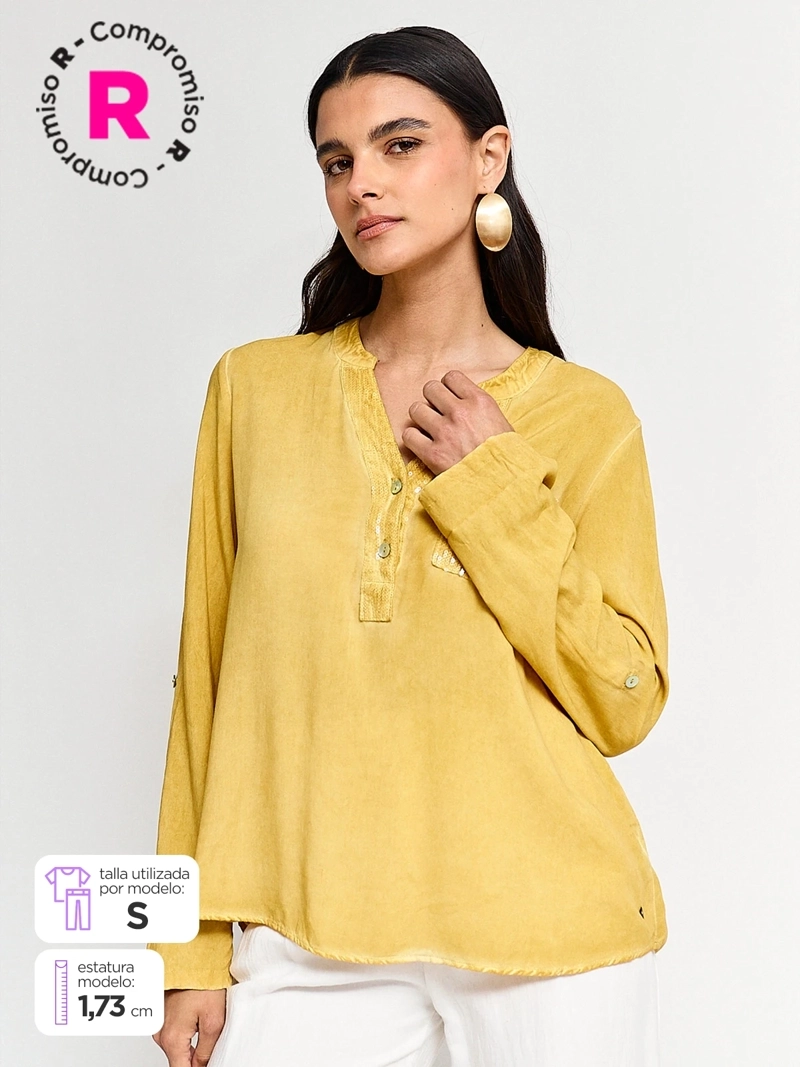 BLUSA MUJER TATIENNE MANGA LARGA ROLL UP LENTEJUELAS - 1