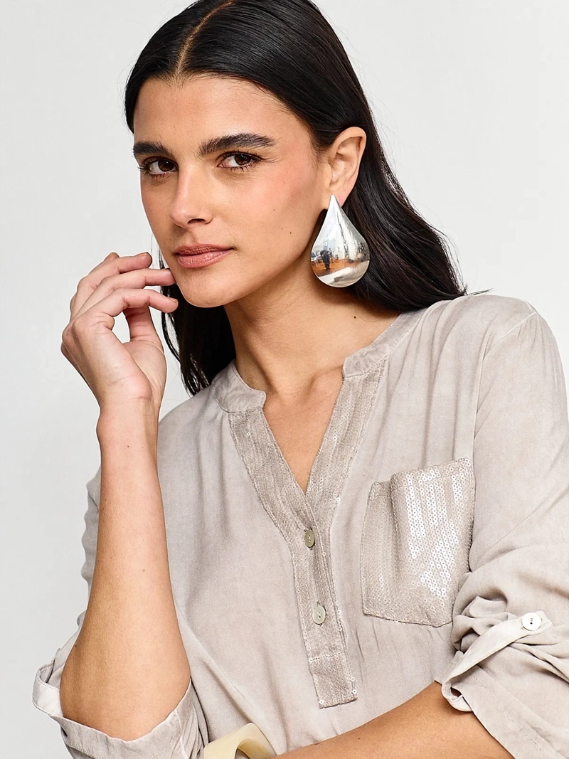 BLUSA MUJER TATIENNE MANGA LARGA ROLL UP LENTEJUELAS - 3