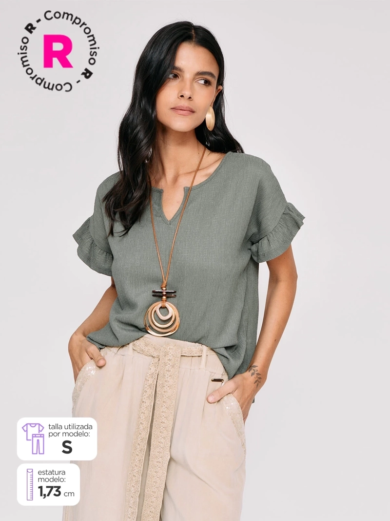 POLERA MUJER AZIZ MANGA CORTA VUELOS TEXTURADA - 1