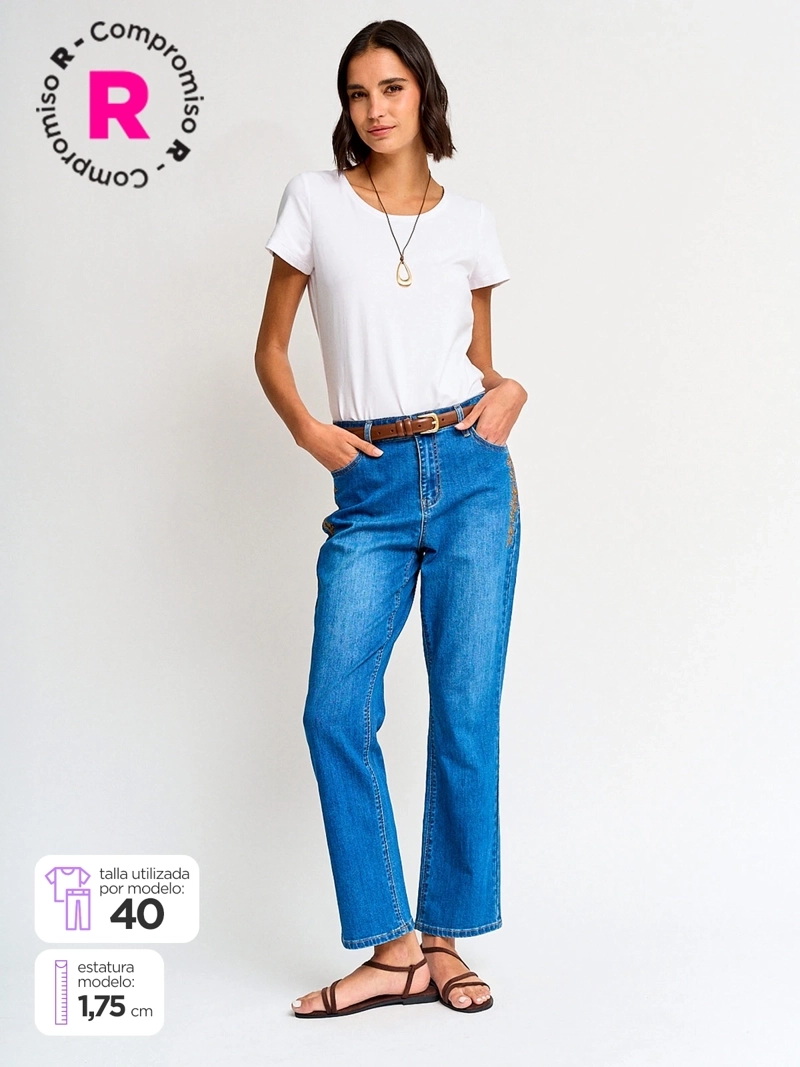 JEANS MUJER AZIZ ALGODÓN BORDADO - 1