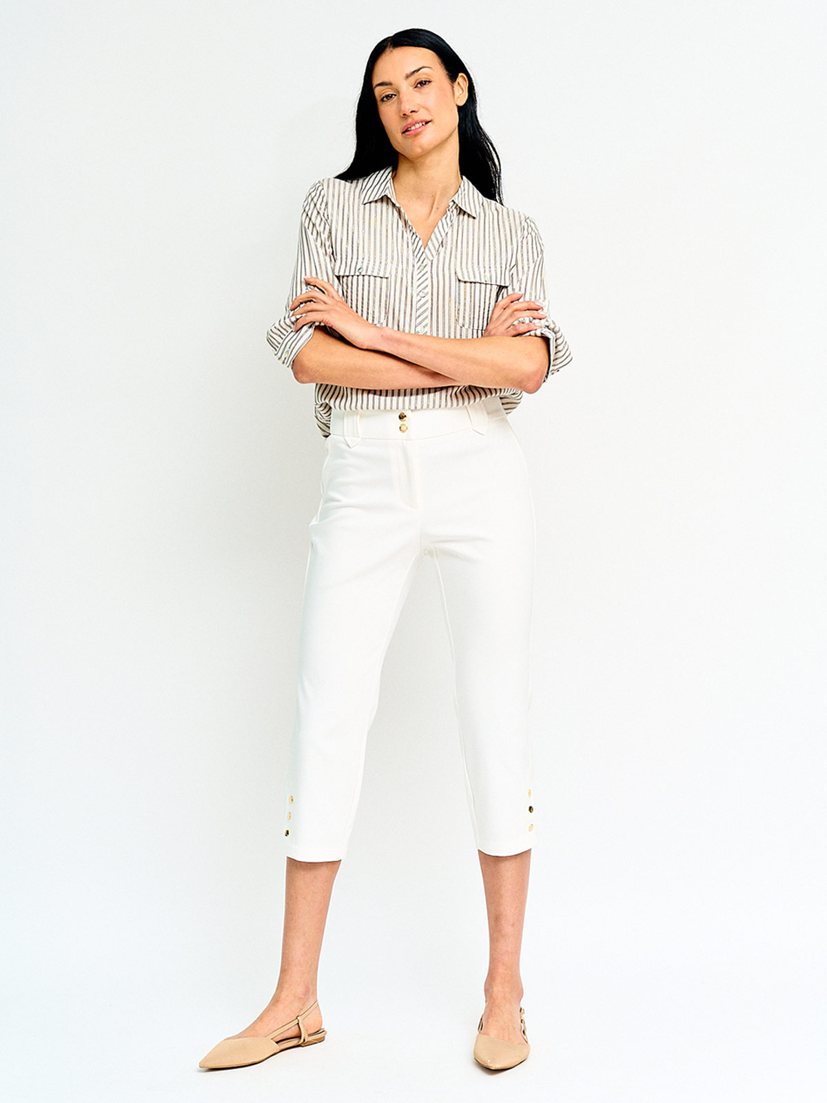 PANTALÓN MUJER CACHAREL ALGODÓN CAPRI BOTONES - 4