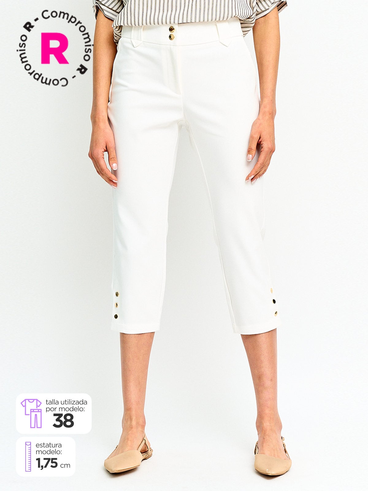 PANTALÓN MUJER CACHAREL ALGODÓN CAPRI BOTONES