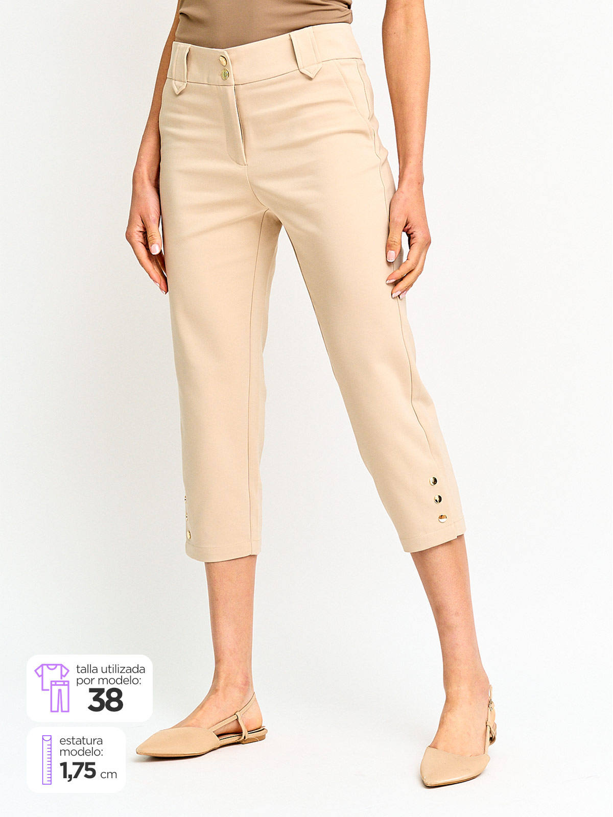 PANTALÓN MUJER CACHAREL ALGODÓN CAPRI BOTONES - 1