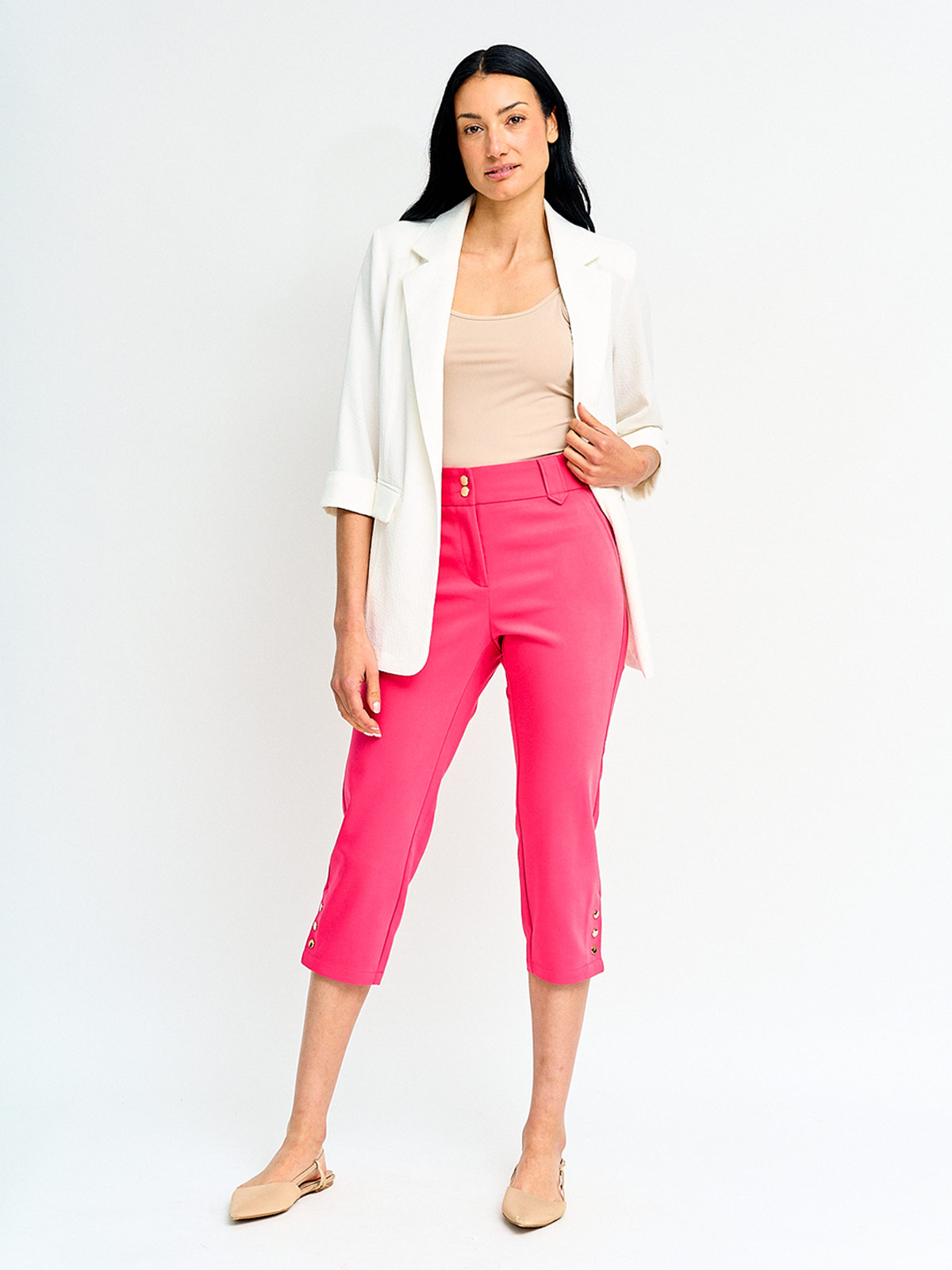 PANTALÓN MUJER CACHAREL ALGODÓN CAPRI BOTONES - 4