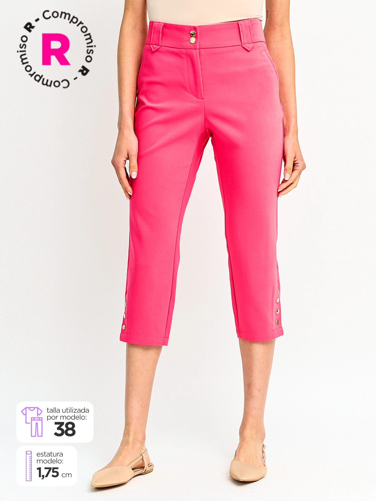 PANTALÓN MUJER CACHAREL ALGODÓN CAPRI BOTONES - 1