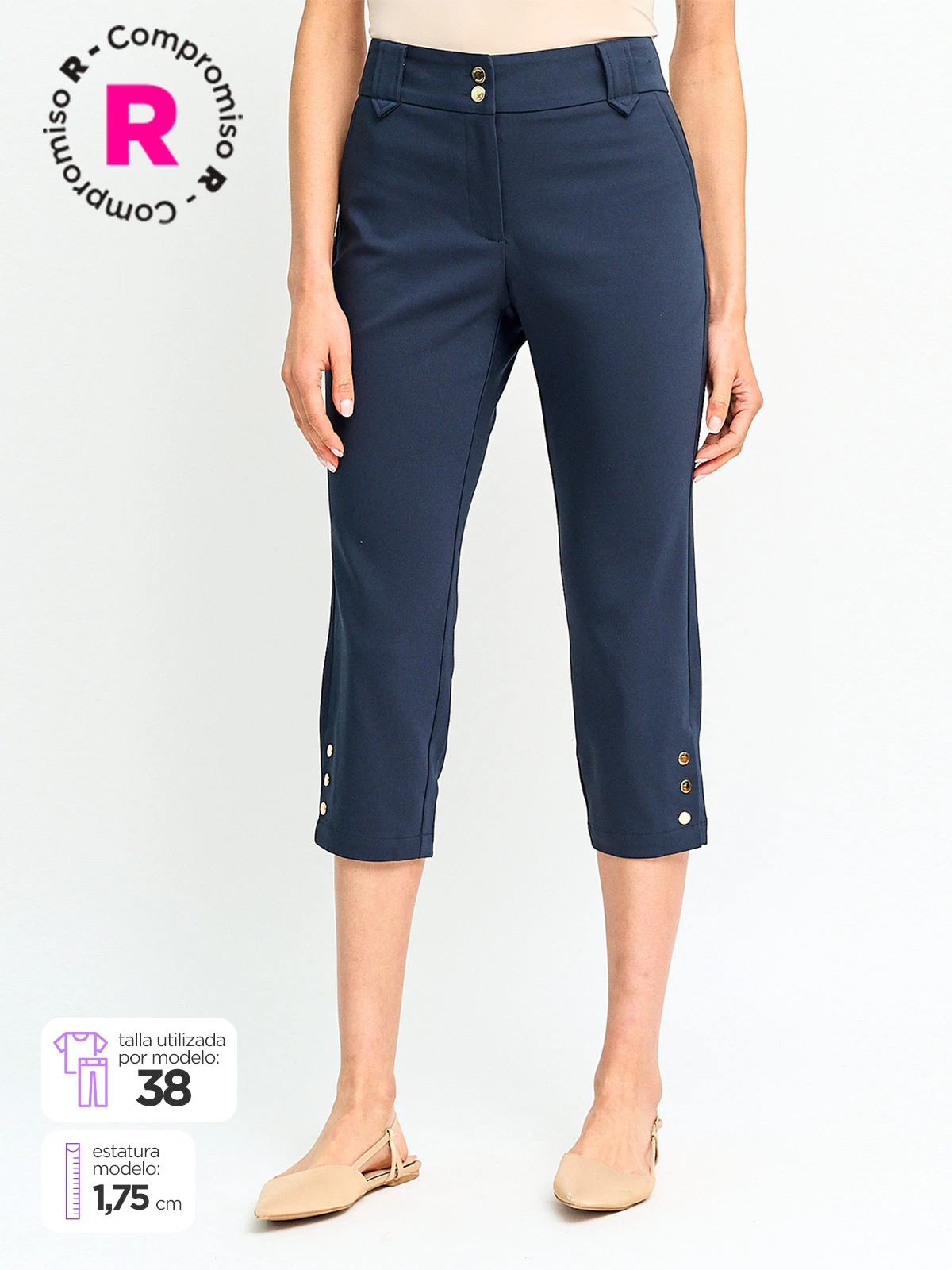 PANTALÓN MUJER CACHAREL ALGODÓN CAPRI BOTONES - 1