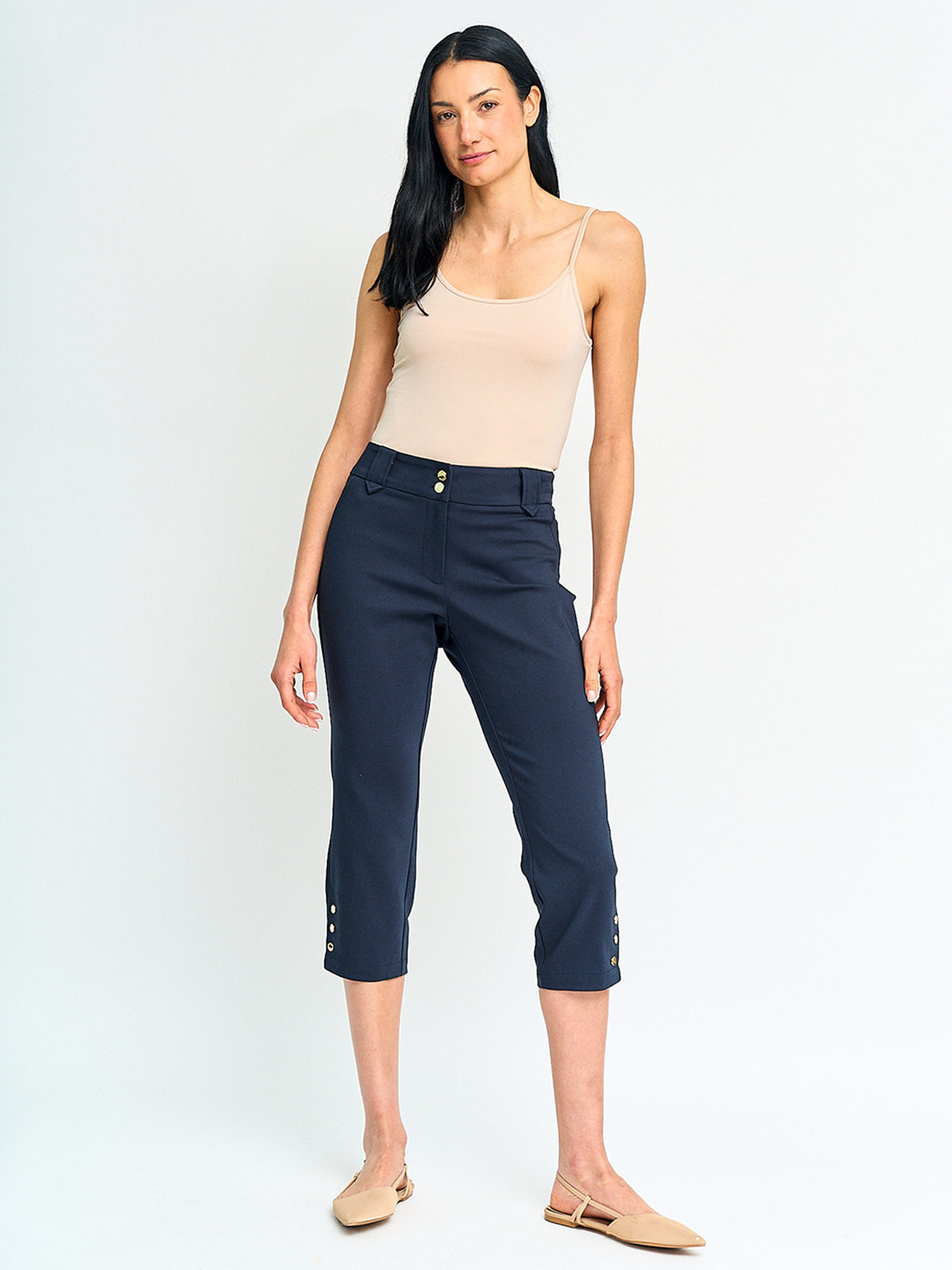 PANTALÓN MUJER CACHAREL ALGODÓN CAPRI BOTONES - 4