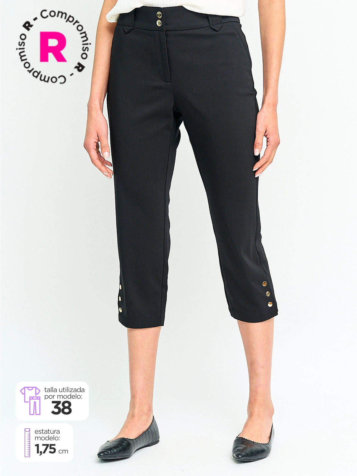 PANTALÓN MUJER CACHAREL ALGODÓN CAPRI BOTONES - 1