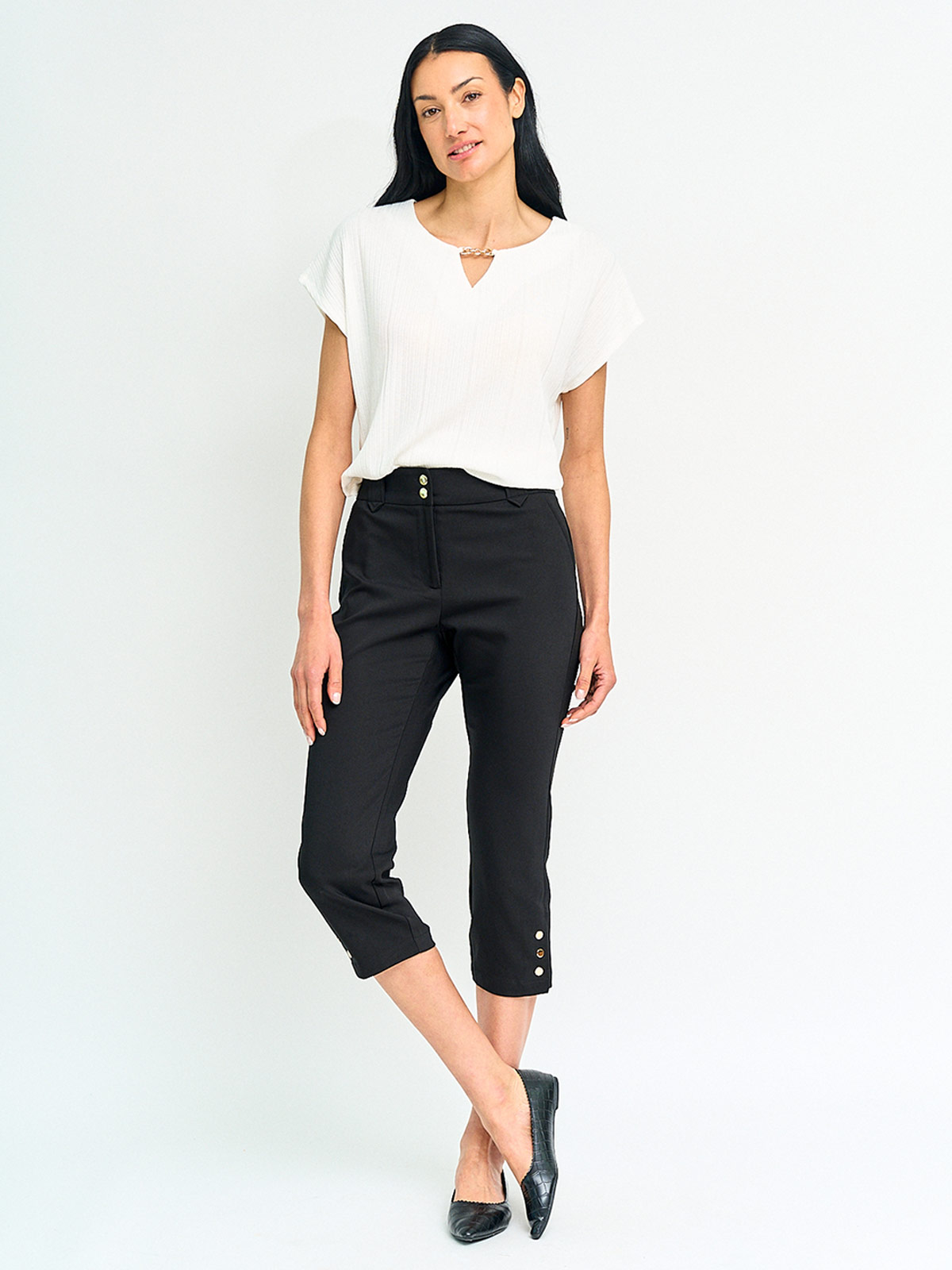 PANTALÓN MUJER CACHAREL ALGODÓN CAPRI BOTONES - 4