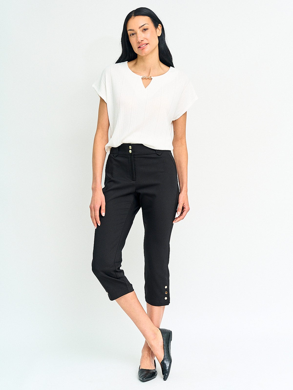 PANTALÓN MUJER CACHAREL ALGODÓN CAPRI BOTONES - 4
