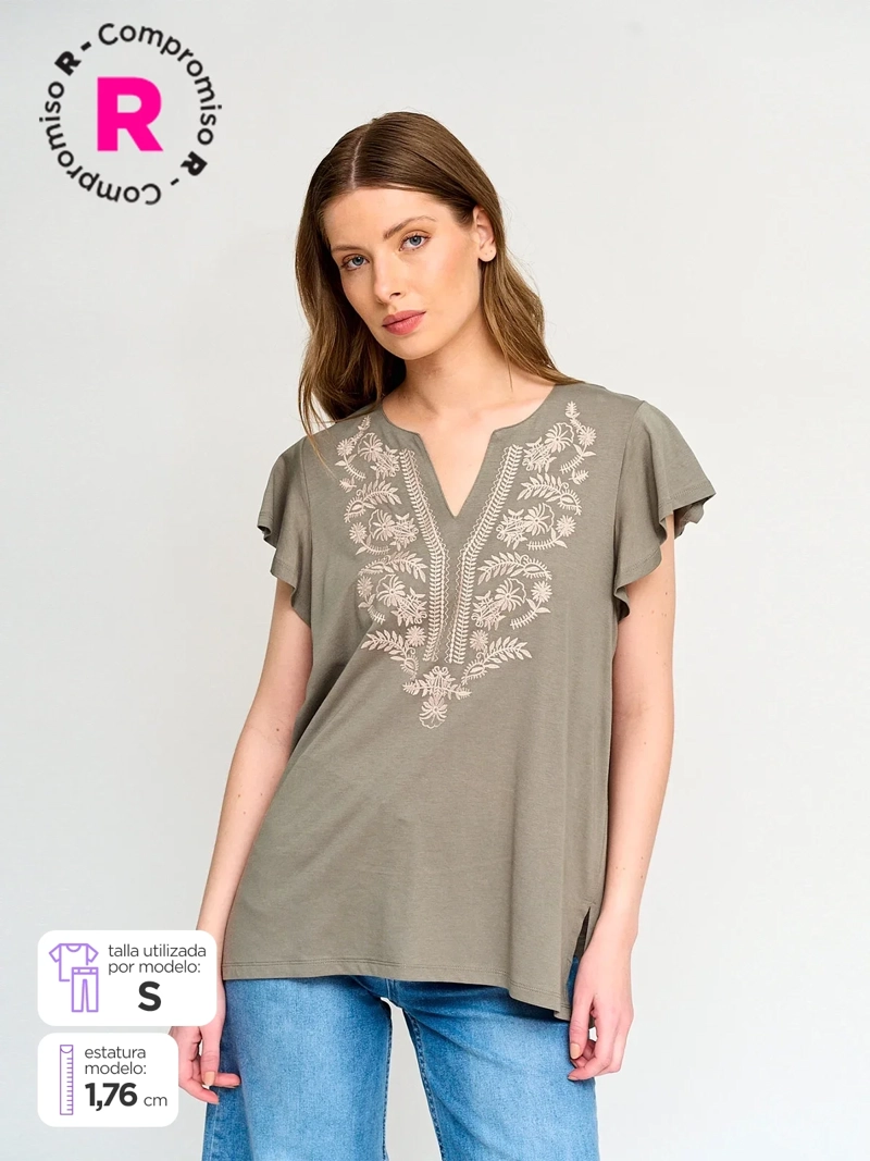 POLERA MUJER AZIZ ALGODÓN MANGA CORTA