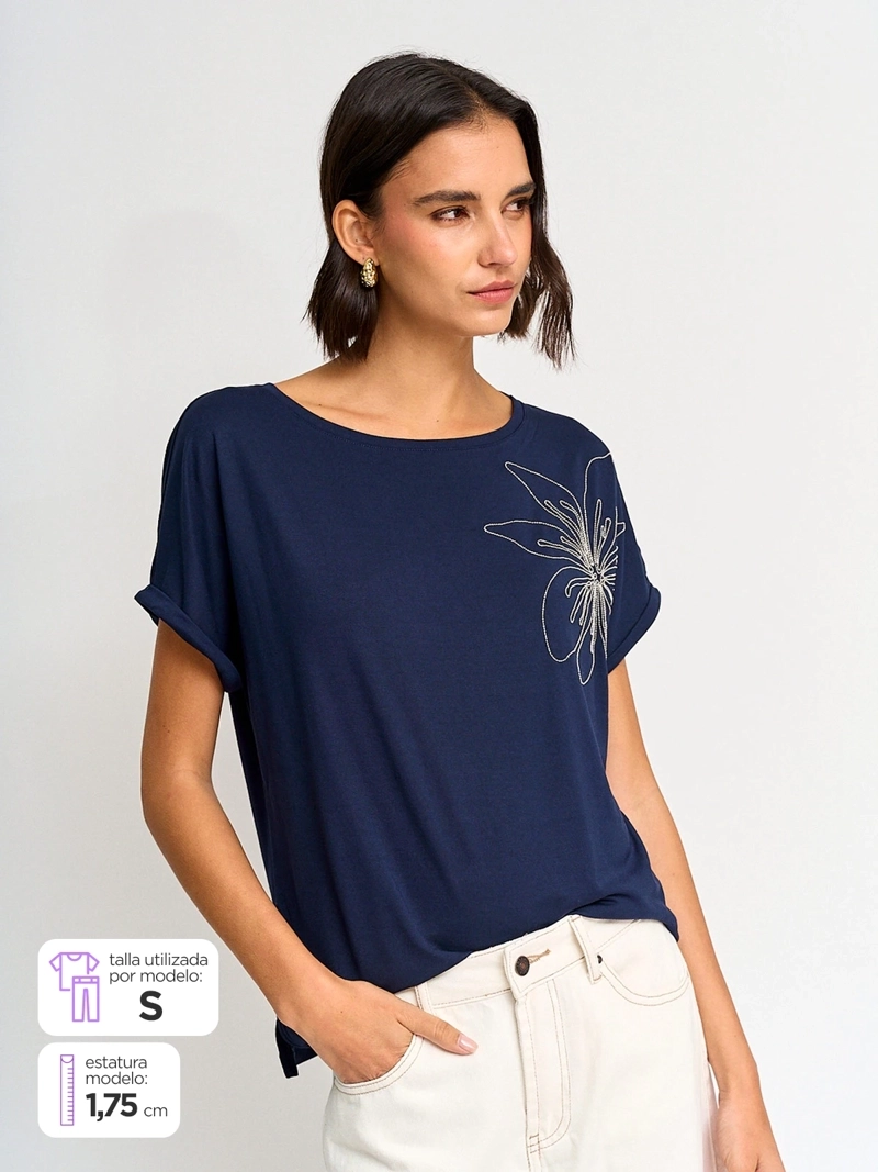 POLERA MUJER CACHAREL CUELLO BOTE MANGA CORTA
