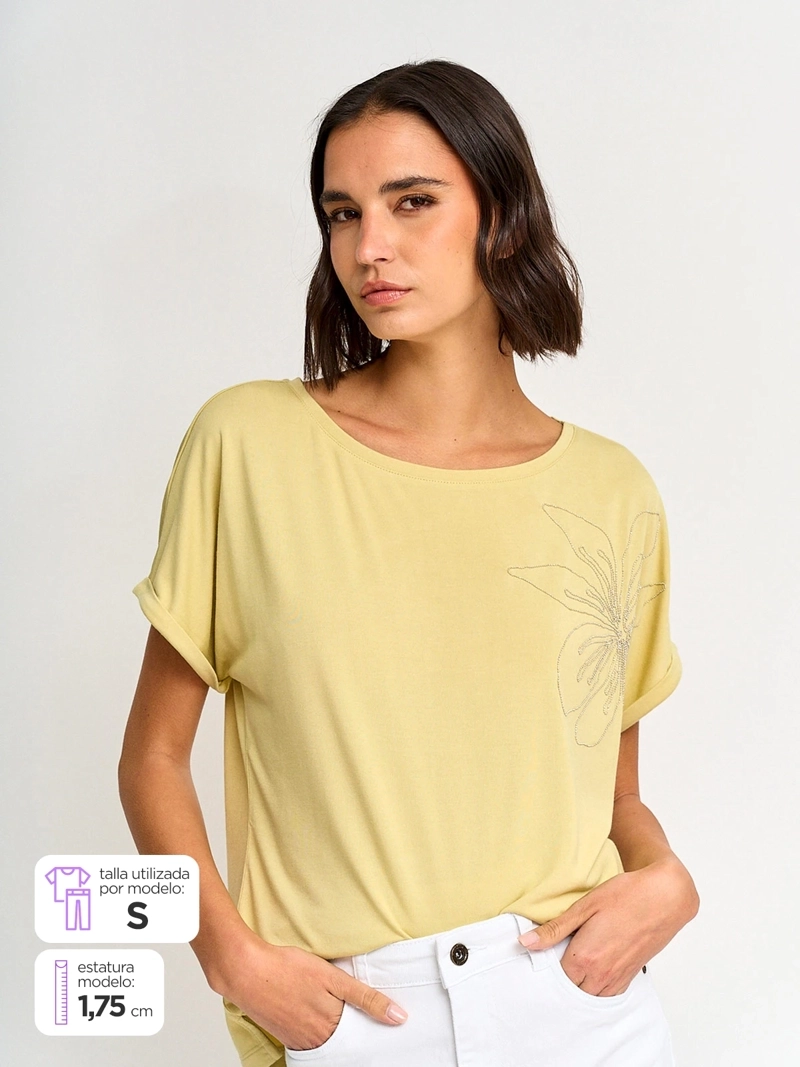 CACHAREL POLERA MUJER CACHAREL CUELLO BOTE MANGA CORTA
