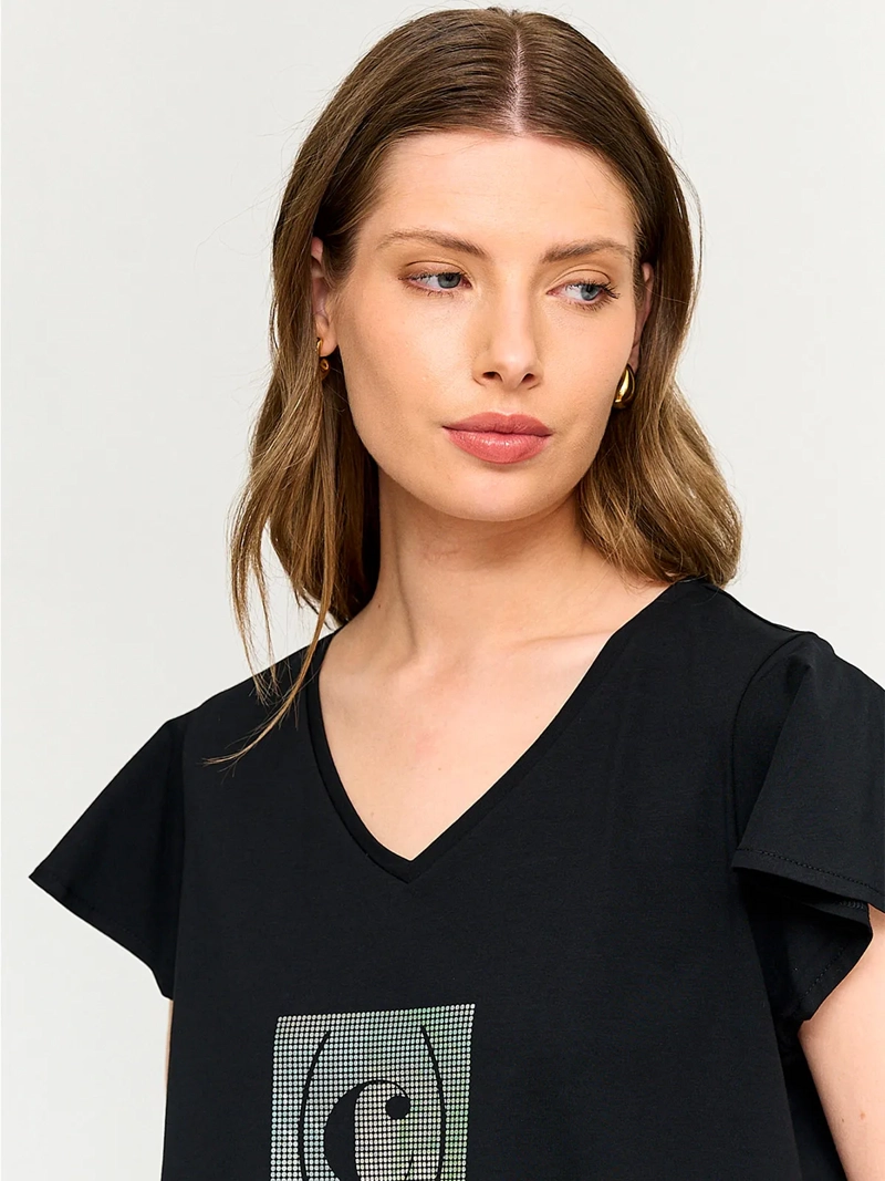 POLERA MUJER CACHAREL ALGODÓN CUELLO EN V MANGA CORTA - 3