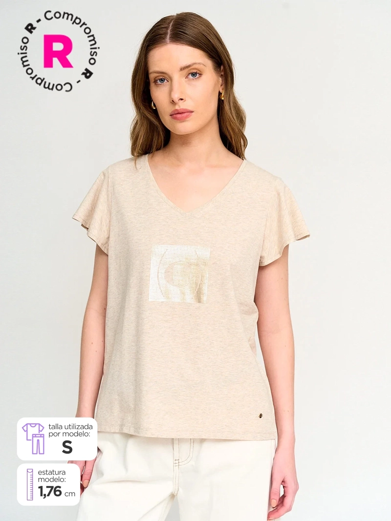 POLERA MUJER CACHAREL ALGODÓN CUELLO EN V MANGA CORTA - 1