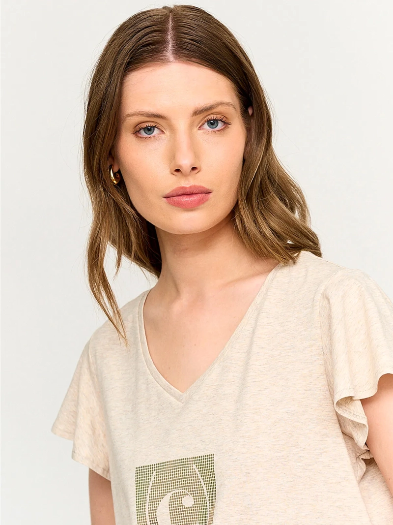 POLERA MUJER CACHAREL ALGODÓN CUELLO EN V MANGA CORTA - 3