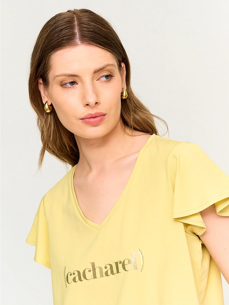 POLERA MUJER CACHAREL ALGODÓN CUELLO EN V MANGA CORTA - 3