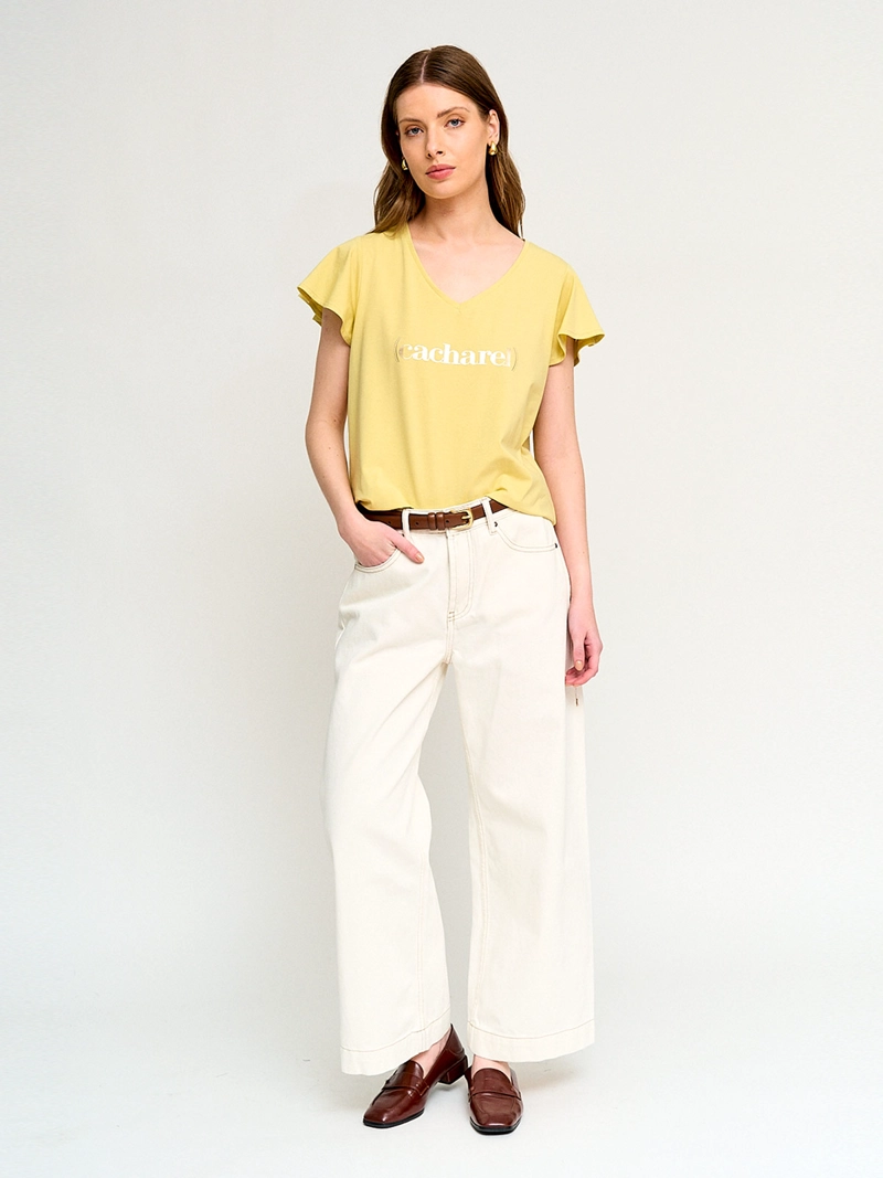 POLERA MUJER CACHAREL ALGODÓN CUELLO EN V MANGA CORTA - 4