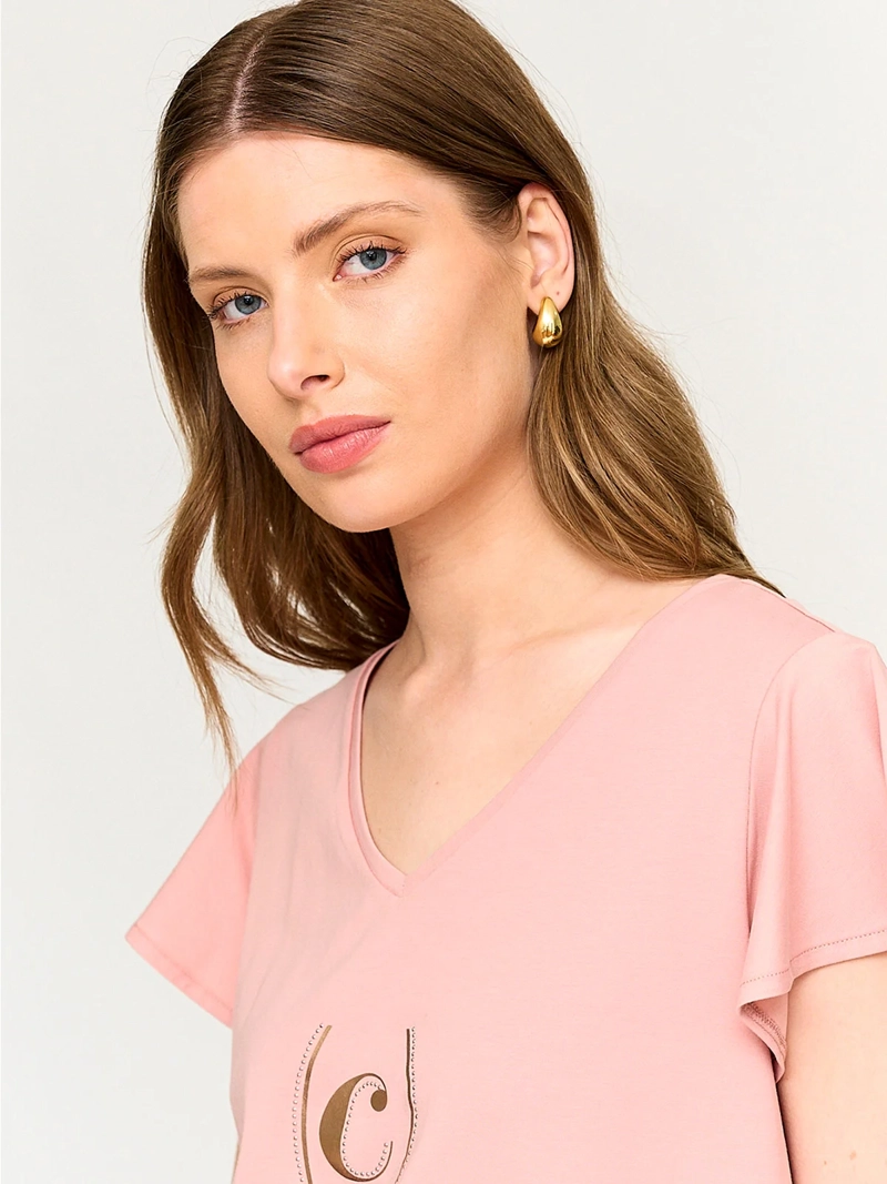 POLERA MUJER CACHAREL ALGODÓN CUELLO EN V MANGA CORTA - 3