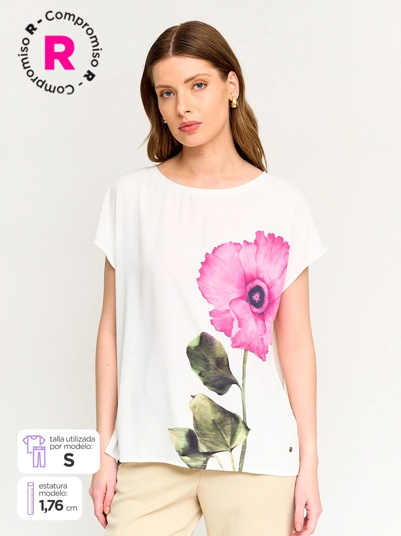 CACHAREL POLERA MUJER CACHAREL MANGA CORTA ESTAMPADO