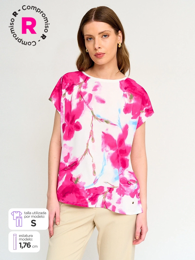 POLERA MUJER CACHAREL MANGA CORTA ESTAMPADO - 1