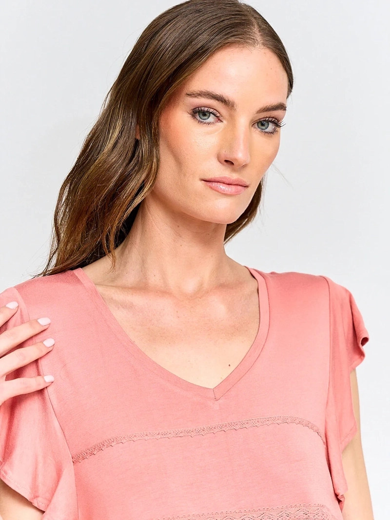 POLERA MUJER TATIENNE ALGODÓN MANGA CORTA MACRAMÉ - 3