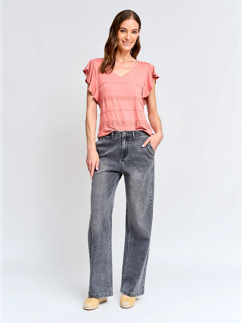 POLERA MUJER TATIENNE ALGODÓN MANGA CORTA MACRAMÉ - 4