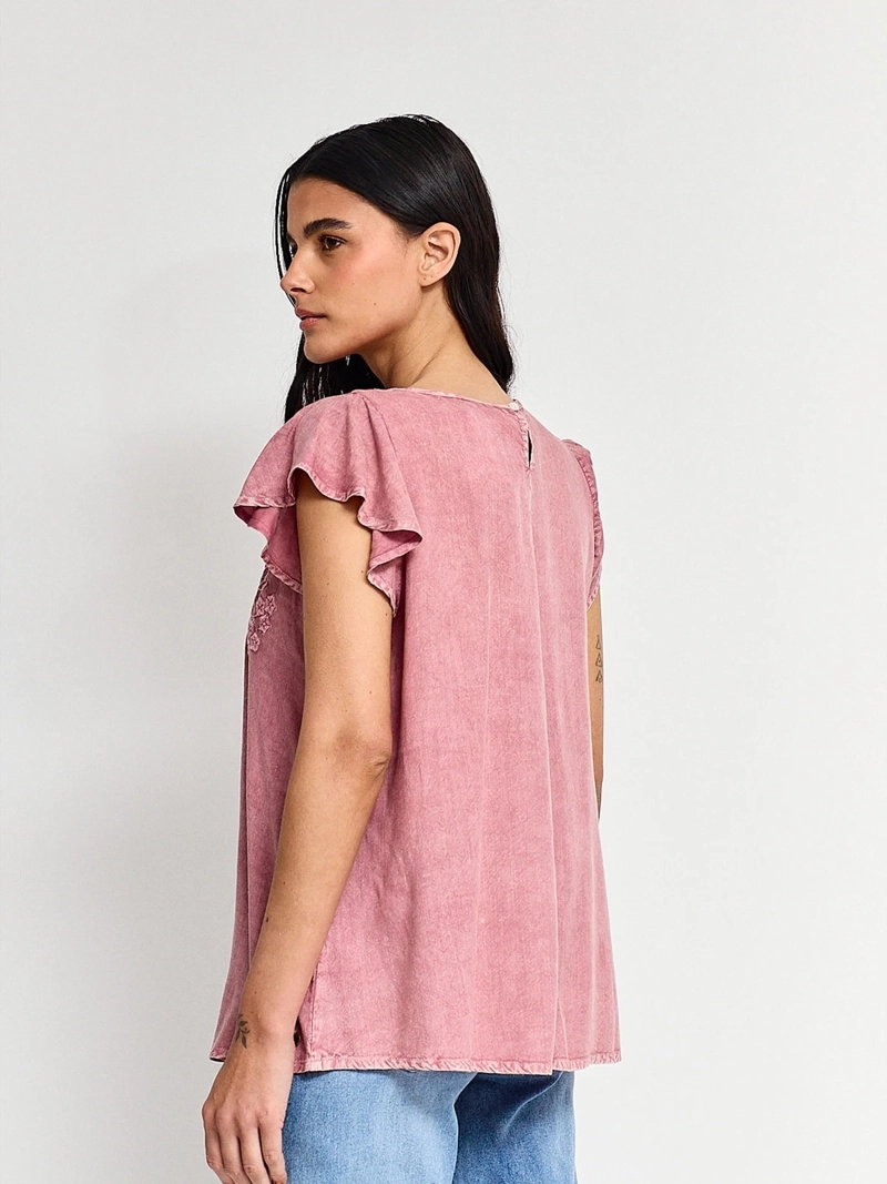 BLUSA MUJER TATIENNE MANGA CORTA BORDADA FLORES - 2