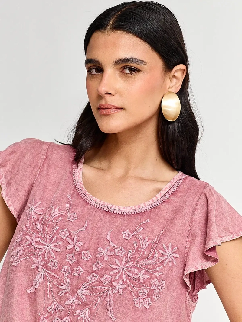 BLUSA MUJER TATIENNE MANGA CORTA BORDADA FLORES - 3