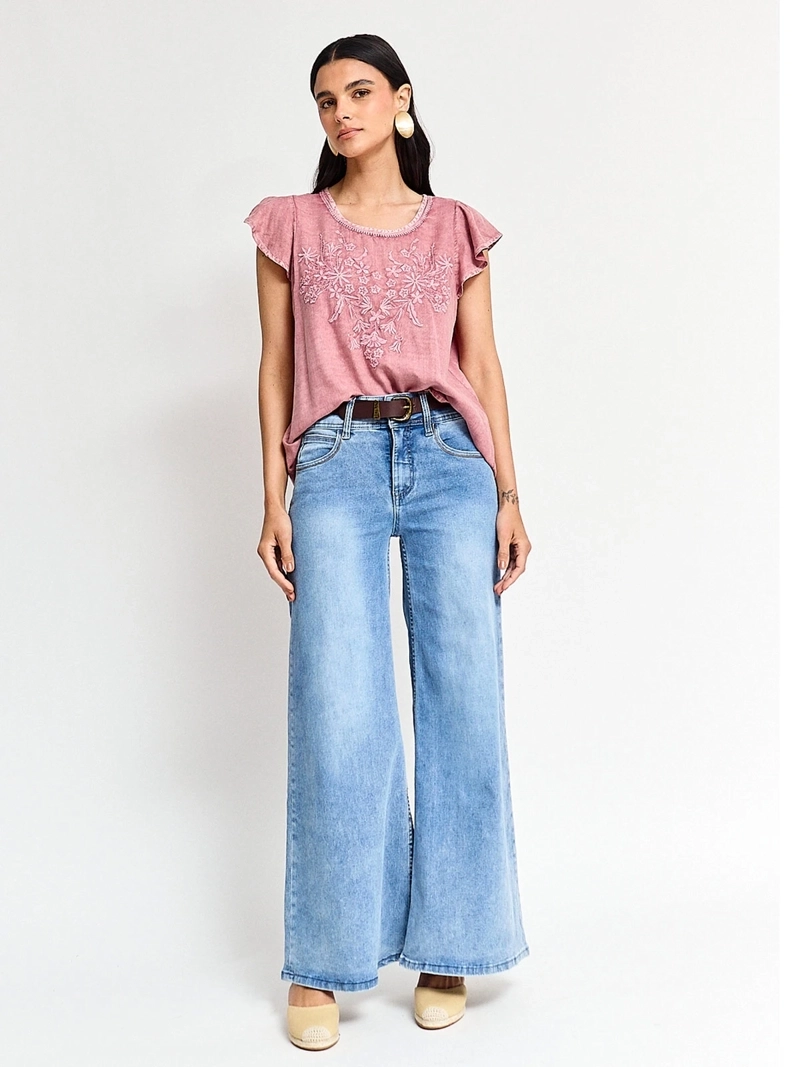 BLUSA MUJER TATIENNE MANGA CORTA BORDADA FLORES - 4