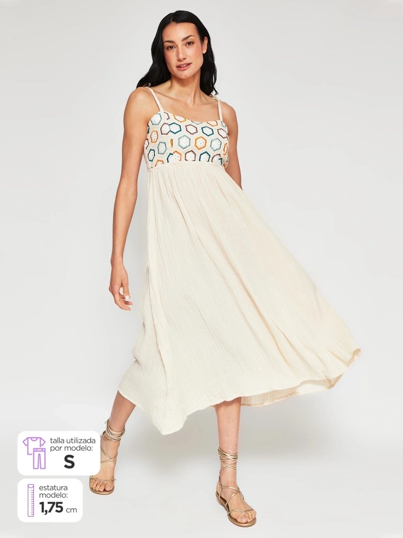 VESTIDO MUJER TATIENNE ALGODÓN LARGO ROMBOS - 1