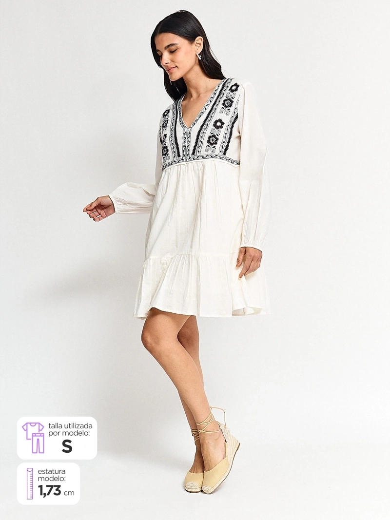 VESTIDO MUJER TATIENNE ALGODÓN CORTO BORDADO - 1