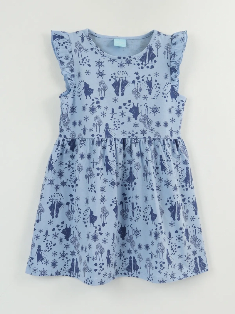 VESTIDO NIÑA FROZEN AZUL ESTAMPADO + COLLET - 1