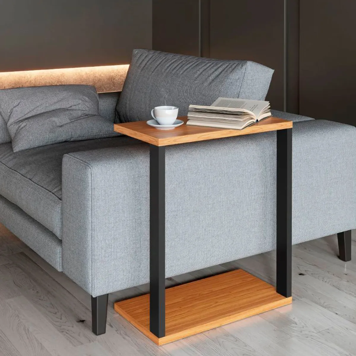 MESA LATERAL ROCA YULTON 60 X 32 CM CANELA/NEGRO - 3
