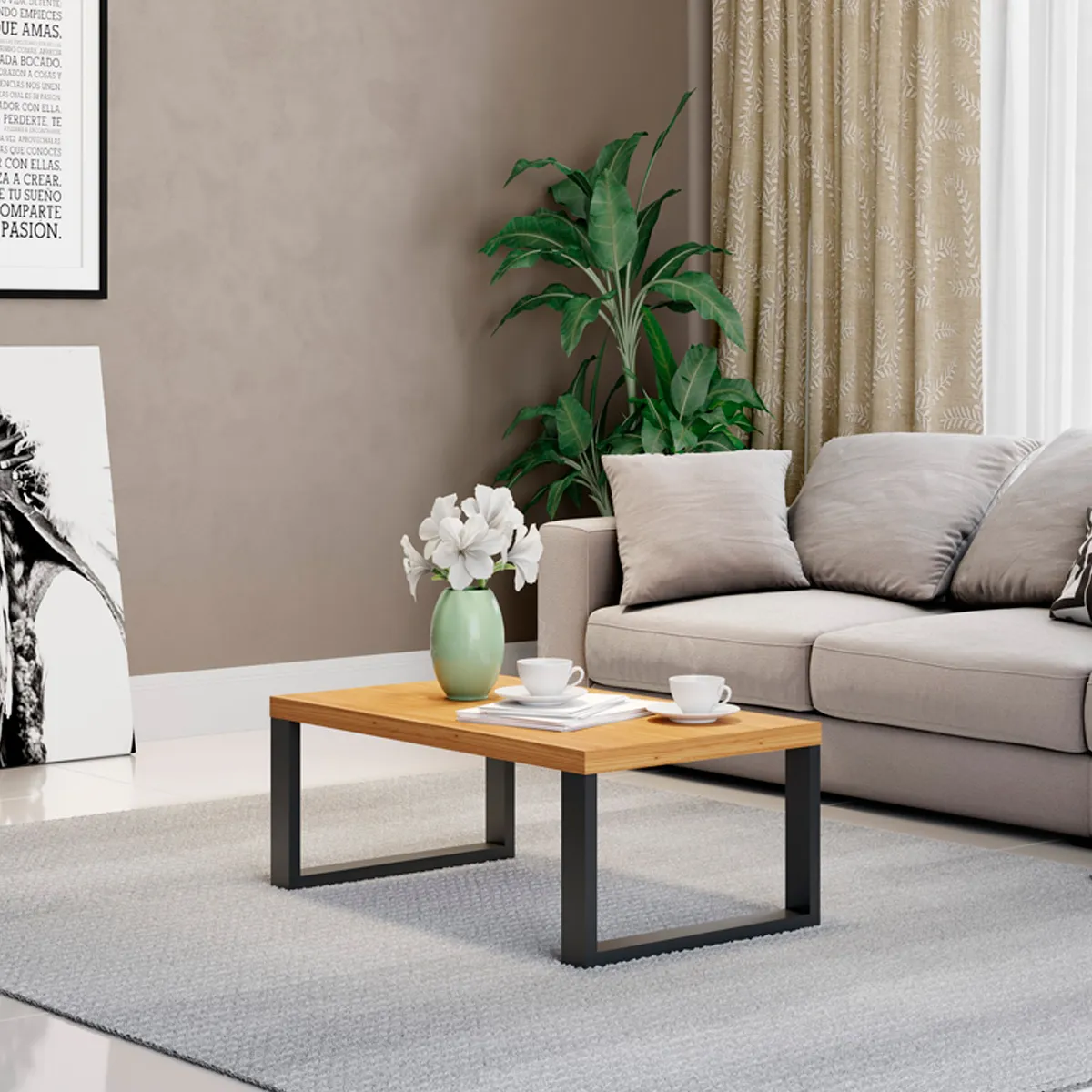 MESA DE CENTRO ROCA YULTON 89.5 X 53 CM CANELA/NEGRO - 3
