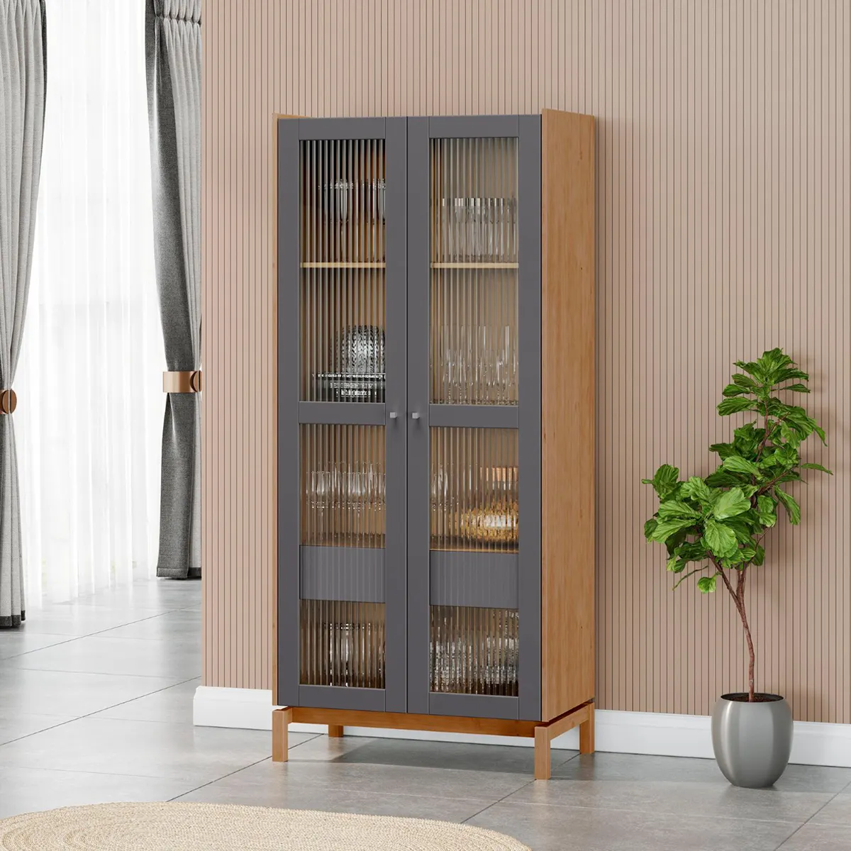 VITRINA ROCA ROBLE BARCELONA 2 PUERTAS 1 CAJÓN GRAFITO - 3