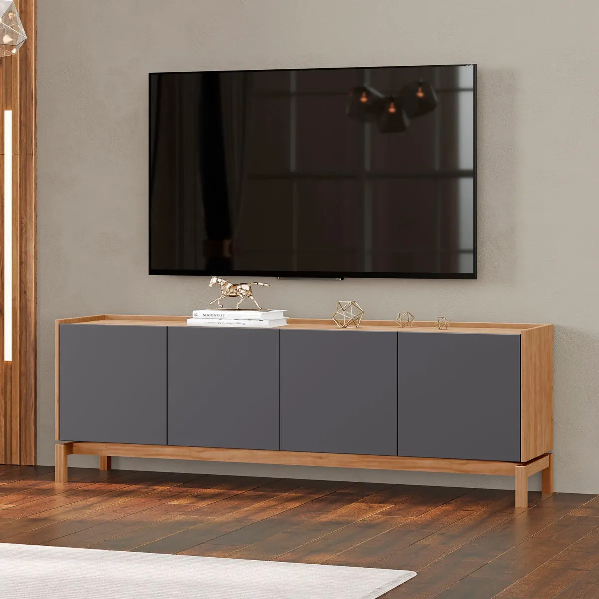 RACK ROCA BARCELONA 75" 2P 2C GRAFITO/ROBLE - 3