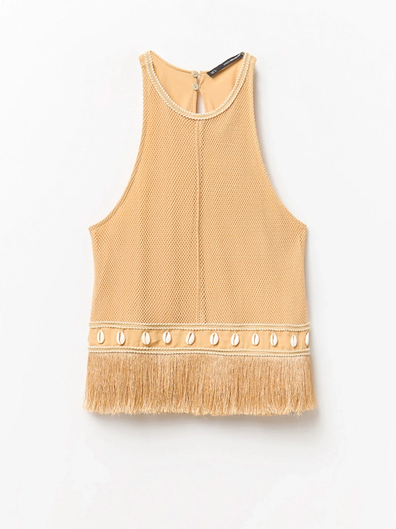 BLUSA MUJER SFERA ALGODÓN SIN MANGAS FLECOS - 6