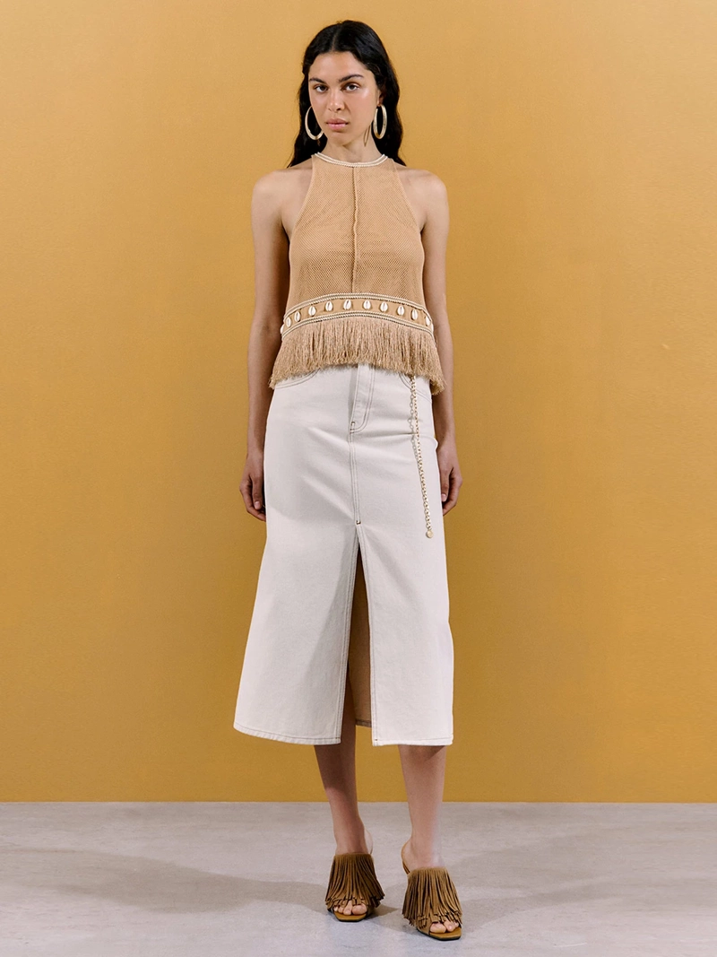 BLUSA MUJER SFERA ALGODÓN SIN MANGAS FLECOS - 1