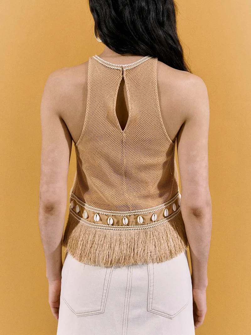 BLUSA MUJER SFERA ALGODÓN SIN MANGAS FLECOS - 4