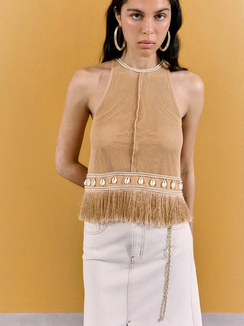 BLUSA MUJER SFERA ALGODÓN SIN MANGAS FLECOS - 5