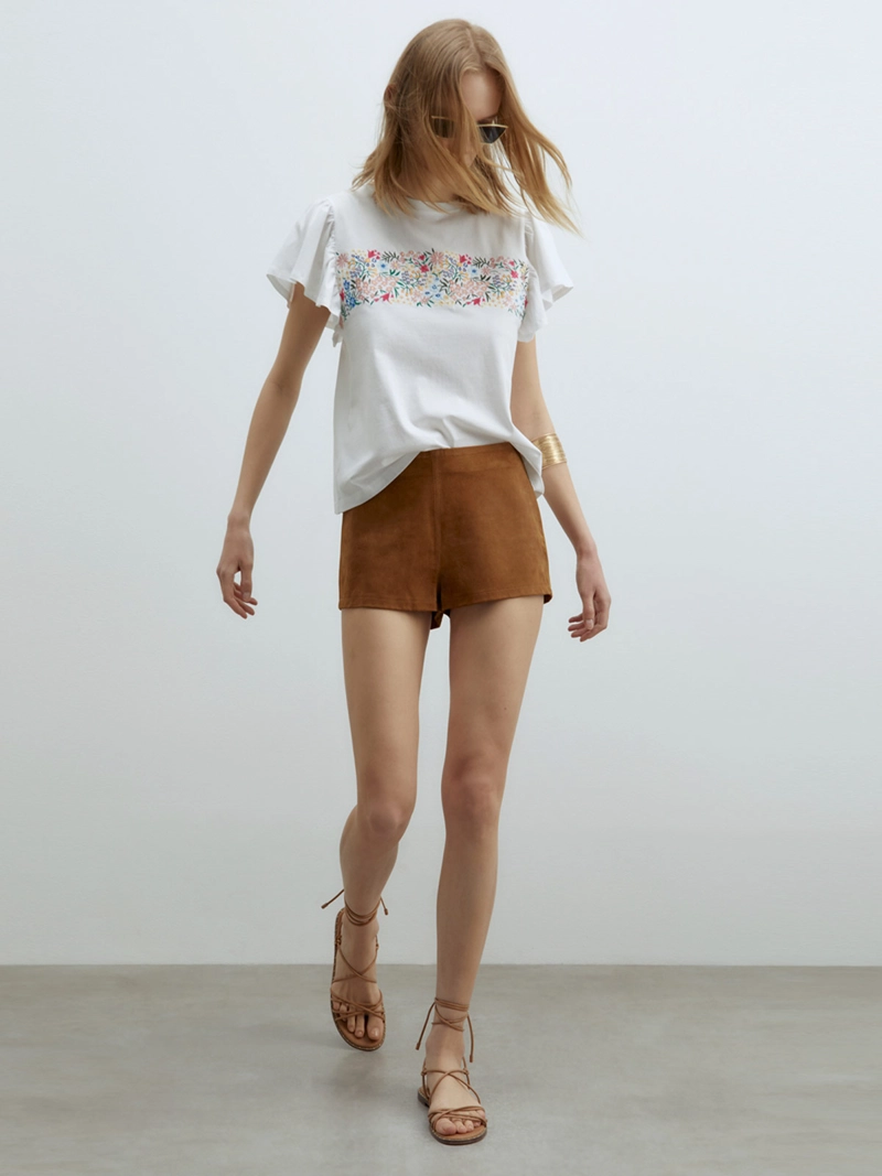 POLERA MUJER SFERA ALGODÓN MANGA CORTA BORDADA - 1