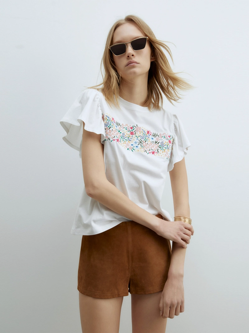 POLERA MUJER SFERA ALGODÓN MANGA CORTA BORDADA - 3