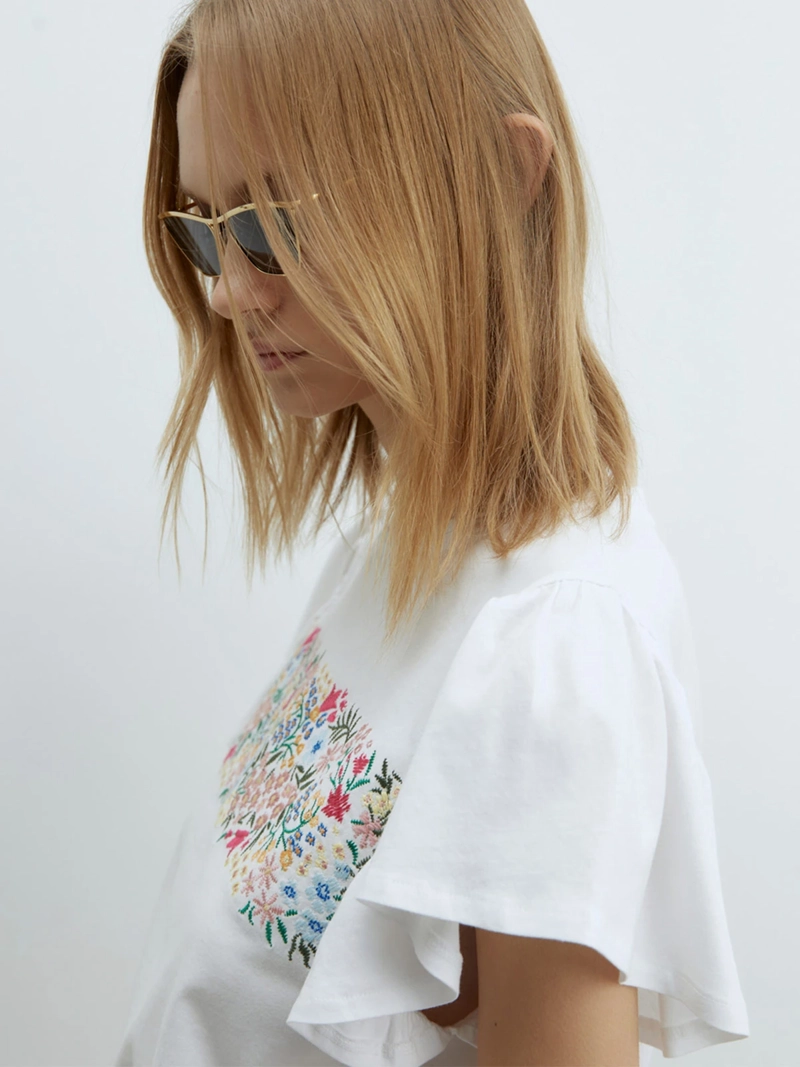 POLERA MUJER SFERA ALGODÓN MANGA CORTA BORDADA - 5