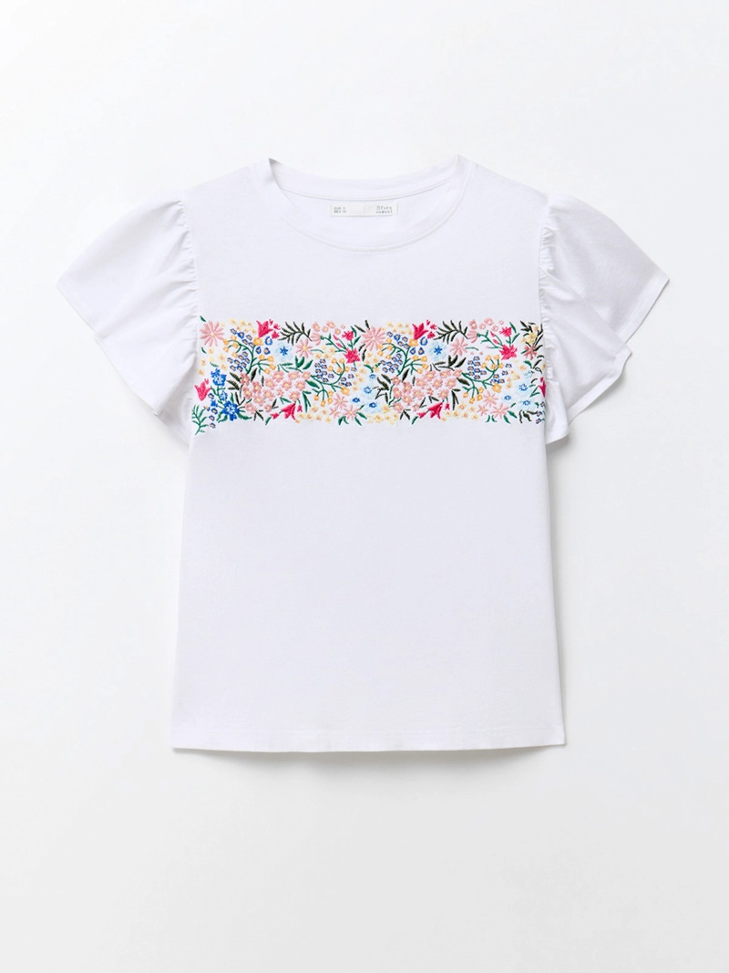 POLERA MUJER SFERA ALGODÓN MANGA CORTA BORDADA - 6