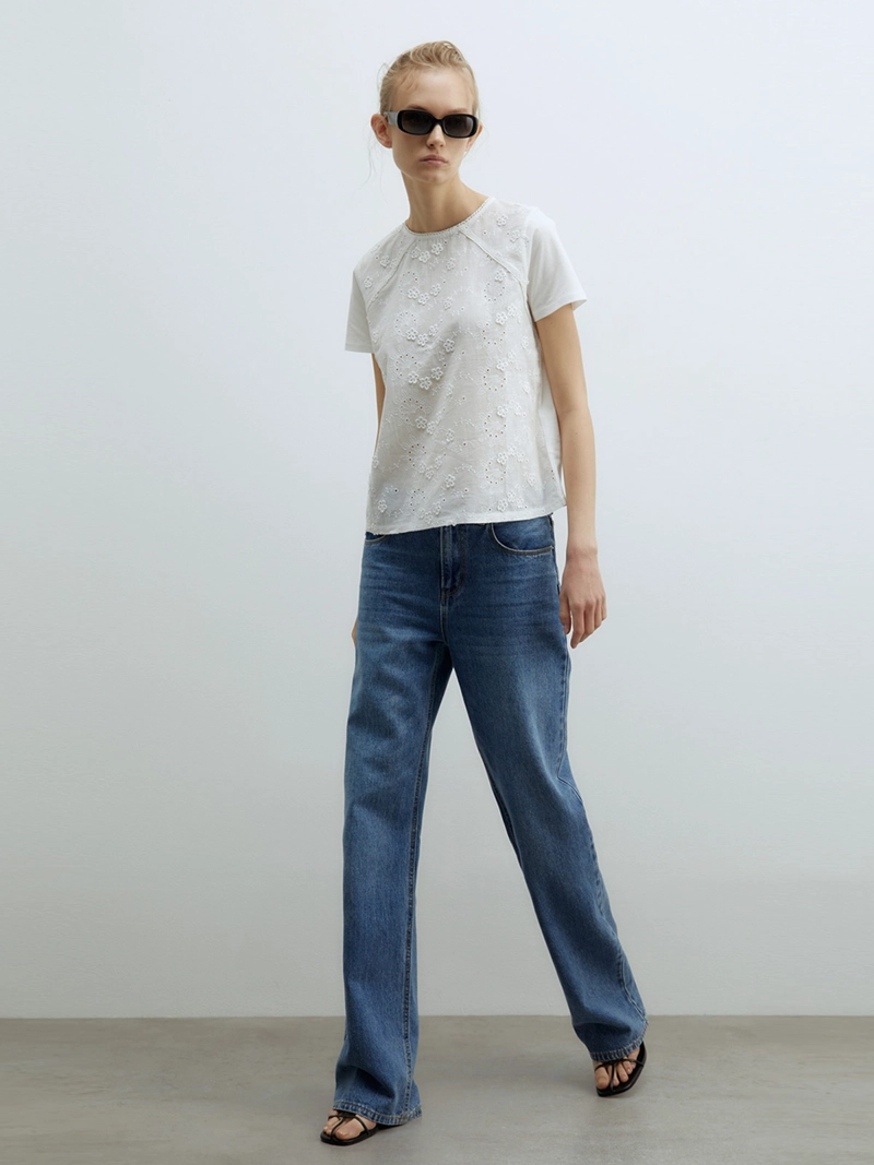 POLERA MUJER SFERA ALGODÓN FLOR BORDADO - 2