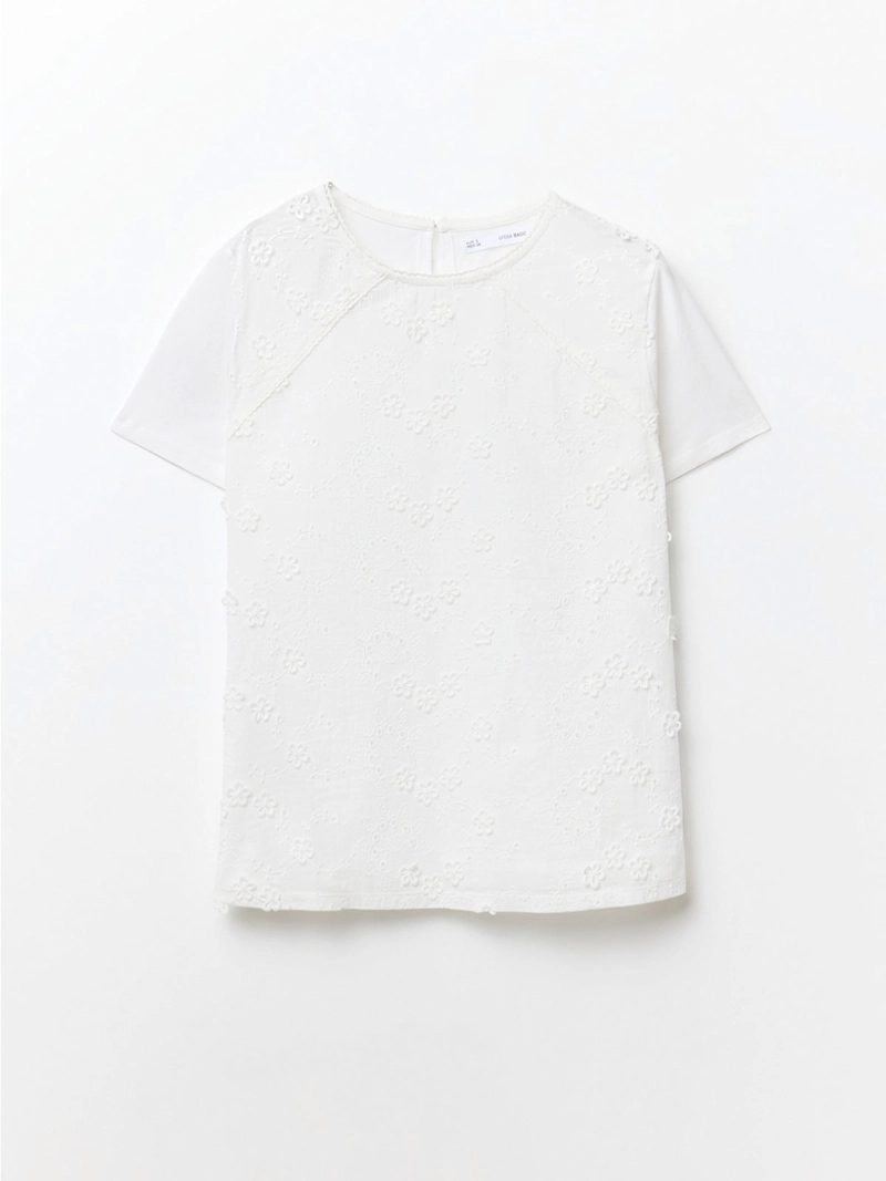 POLERA MUJER SFERA ALGODÓN FLOR BORDADO - 6