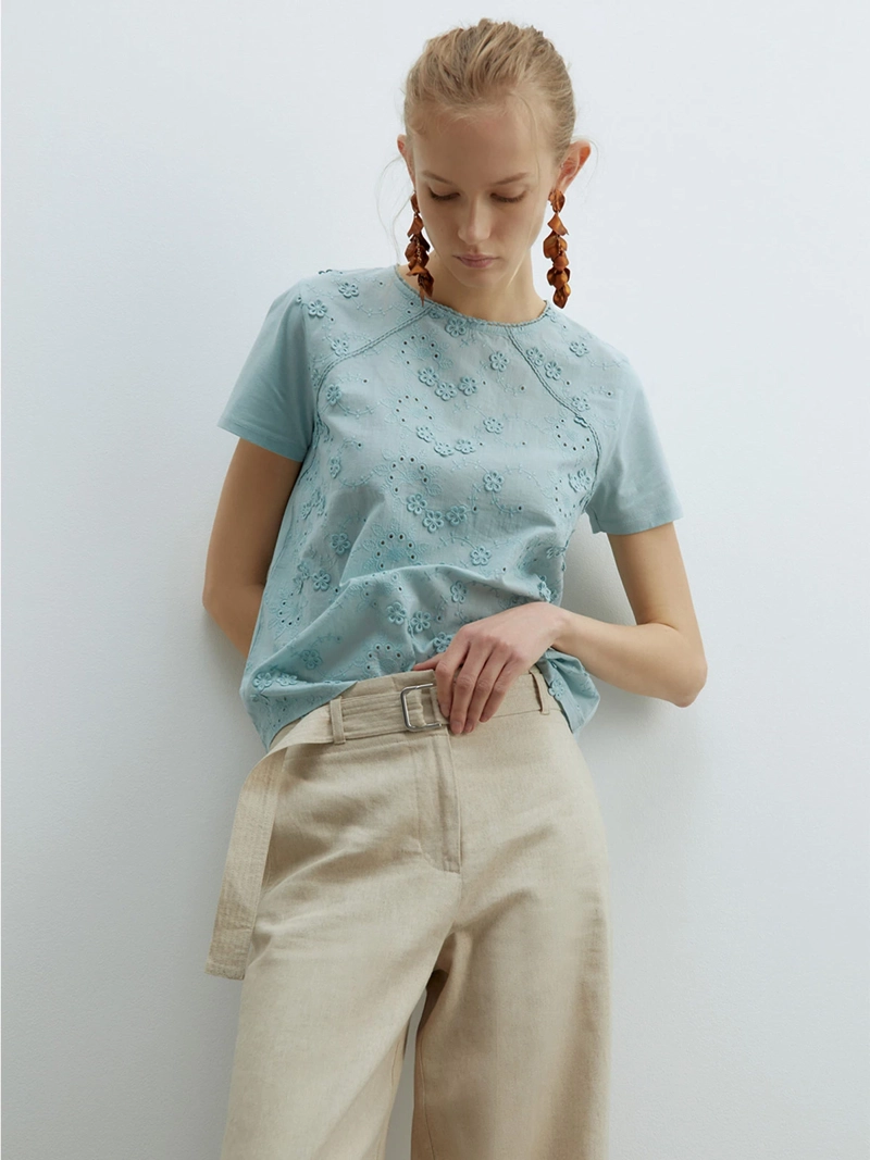 POLERA MUJER SFERA ALGODÓN FLOR BORDADO - 1