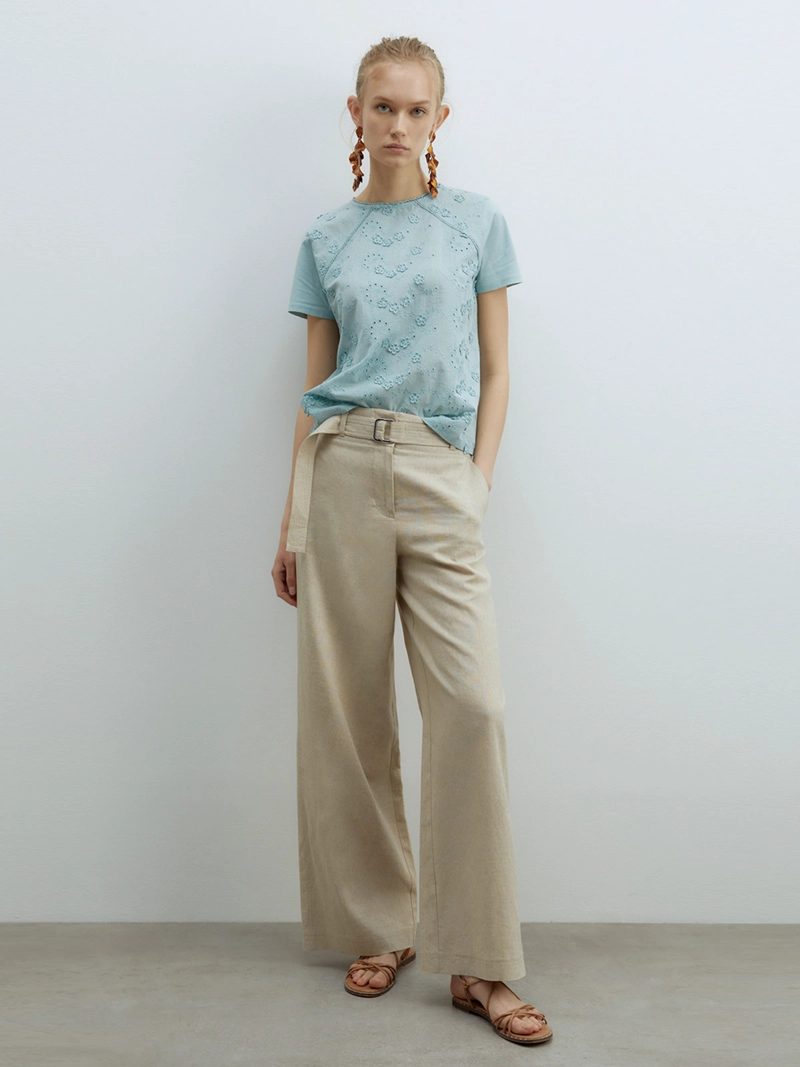 POLERA MUJER SFERA ALGODÓN FLOR BORDADO - 2