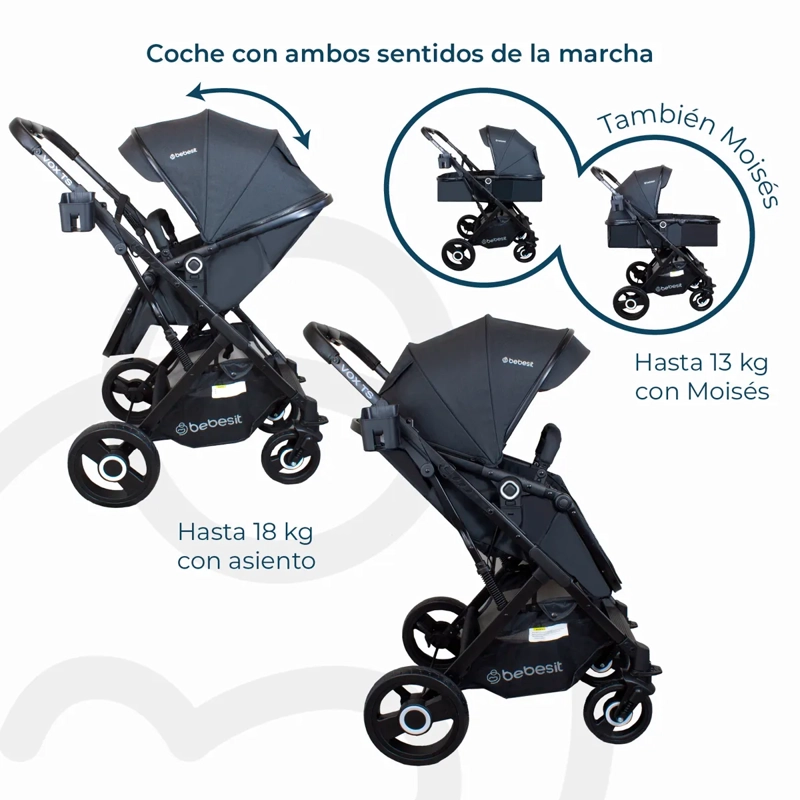 COCHE CUNA PASEO BEBE VOX NEGRO BEBESIT - 8